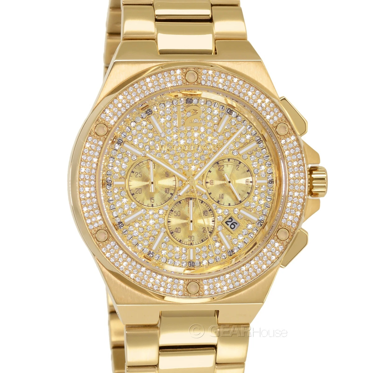 Michael Dial, Glitz Gold Lennox Crystal | Mens Chronograph Watch, eBay Kors Band Pave