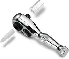DURATECH 1/4-Inch Stubby Ratchet Wrench Socket & Bit Driver 72Tooth Chrome Alloy