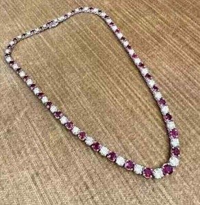 Authentic 15CT Round Cut LabCreated Pink Sapphire Choker Necklace14K White Gold Plated 18"