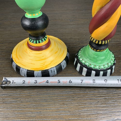"Divertidos candelabros de madera pintados a mano boho altos multicolores 16,5"" 12,5""" - Imagen 14 de 14