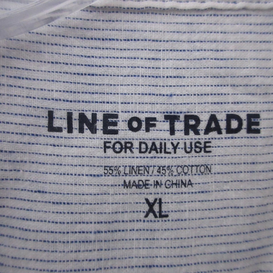 Line of Trade Shirt Men XL Gray Linen Blend Stripe Button Up Beach Breezy Resort - Image 4 of 4