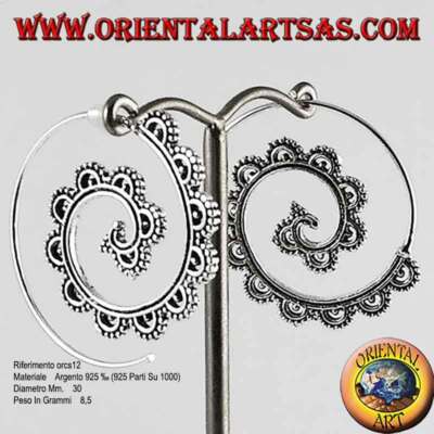 Silber Ohrringe mit Draht, verzierte Spirale aufsteckbar