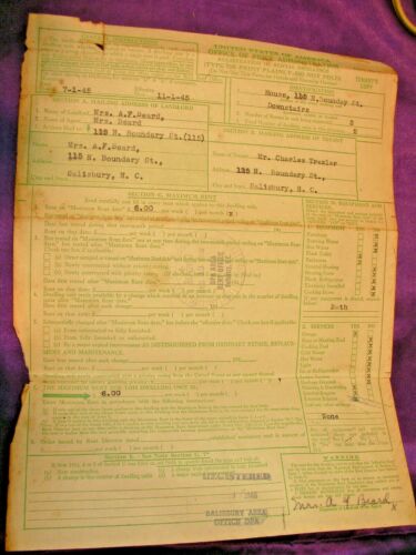 Vintage Rental Lease 1945 Salisbury North Carolina Tenant's Copy historical page - Picture 1 of 2
