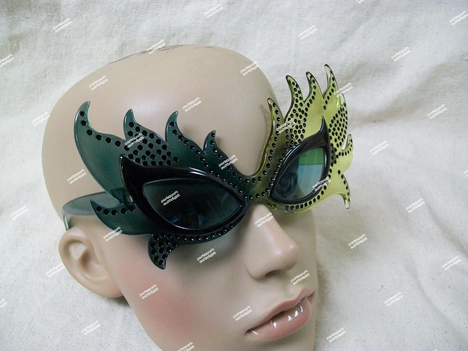 Máscara Pluma Verde Gafas Mardi Gras Carnaval Ursula Villano Hiedra Venenosa Tóxica Foto 2 de 4