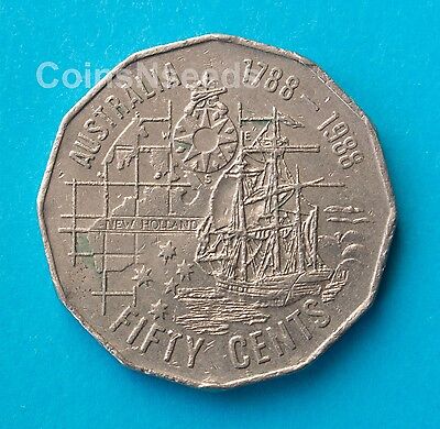 50c 19 First Fleet Bicentenary Australian 50 Cent Coin New Holland Tall Ship Ebay