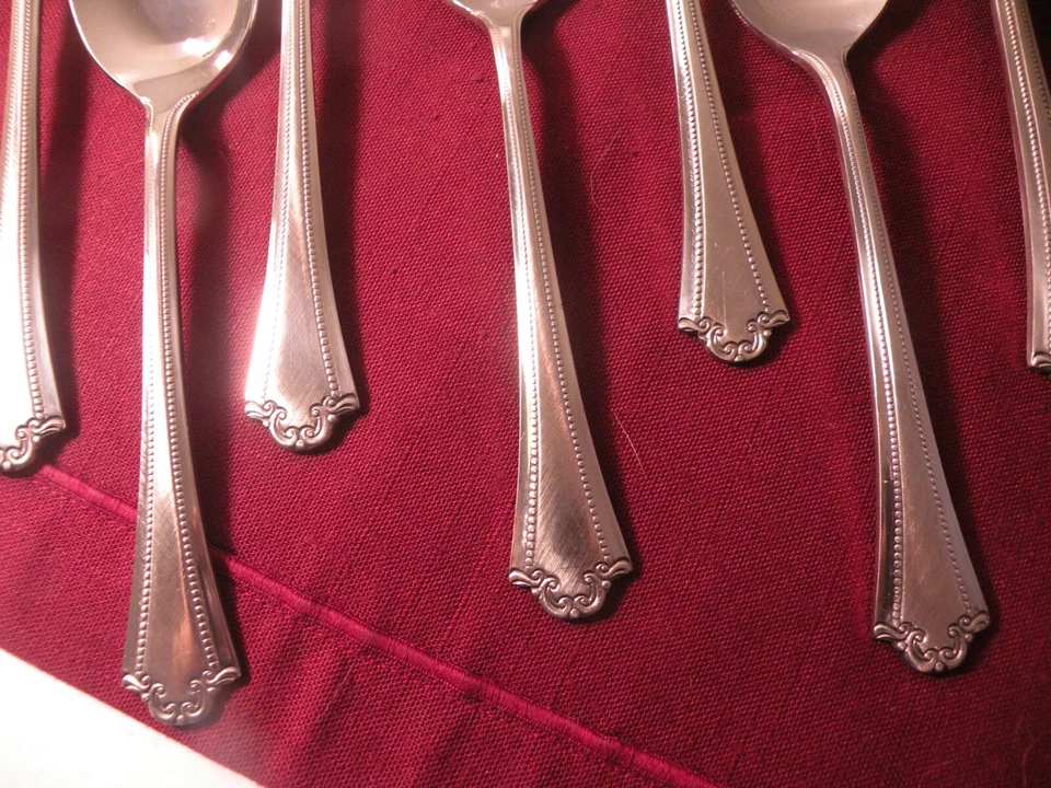 Set Of 8 Oval Soup Spoons Stanley Roberts Rogers LAVALIER Burnished Stainless 7" - Image 4 of 4