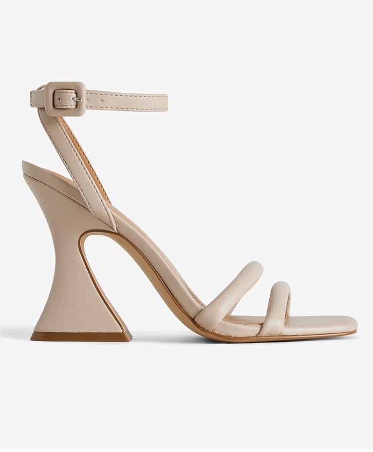 NWT Express Women's Double Banded Flare Block Heeled Beige Neutral Sandals SZ 9
