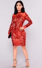 FASHION NOVA  calcy  Sequin Mesh Red Dress Sz. S-M