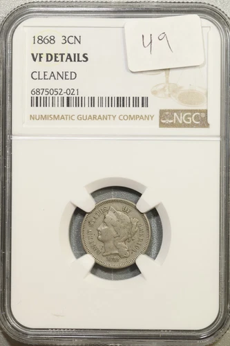 1868 Three Cent Nickel NGC VF Details Cleaned #2-021