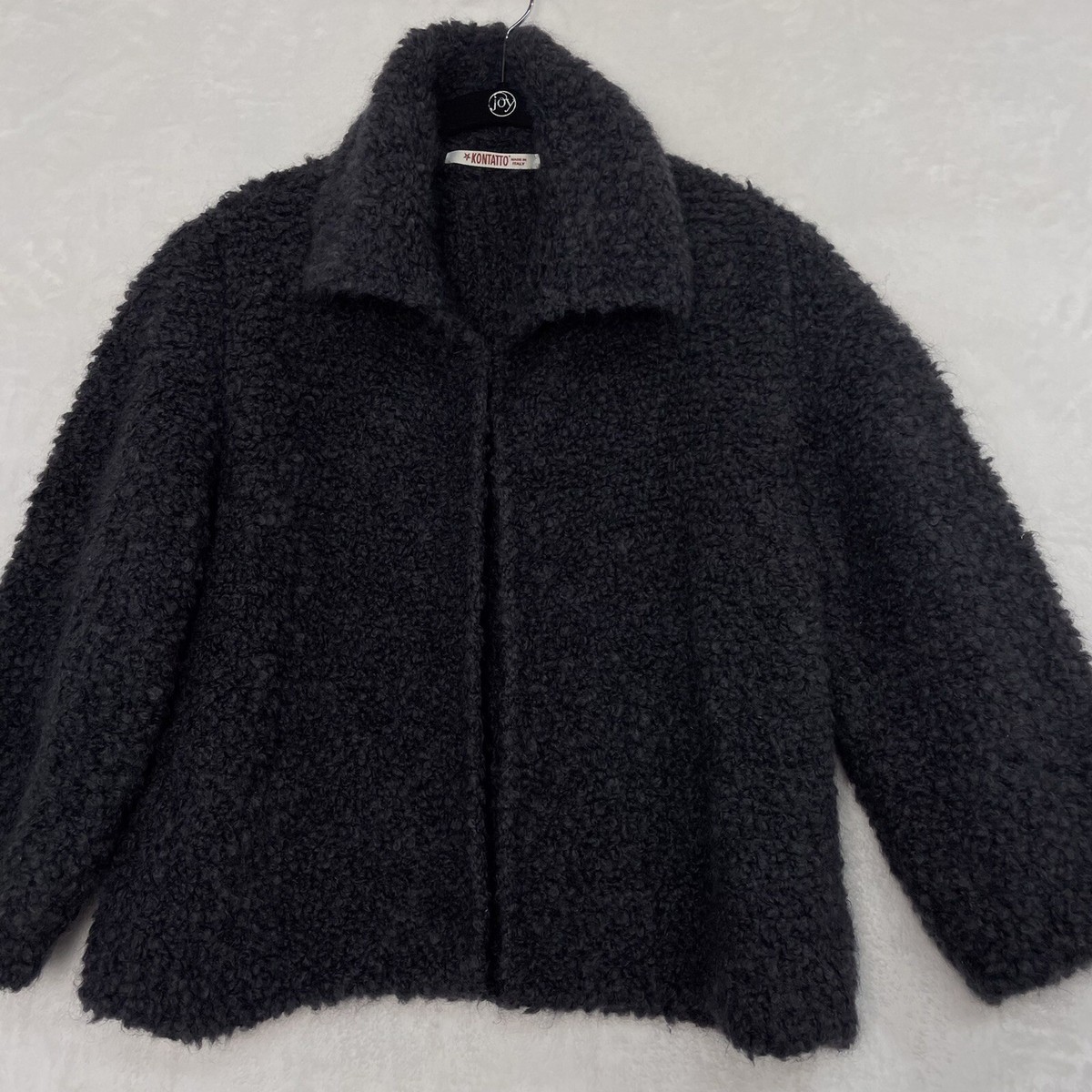 Kontatto Wool Mohair Blend Open Front Cardigan Italy Made Boucle