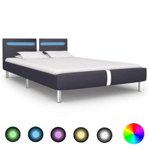 Cadre de lit avec LED Noir Similicuir 140 x 200 cm - Photo 1/8
