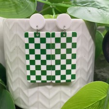 2  Silver-tone Acrylic Checkered Drop Dangle Earring Set New Free Ship B8209