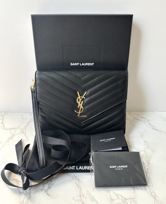 Saint Laurent YSL Cassandre Matelasse Wristlet Flap Pouch Clutch Black NEW
