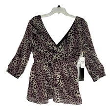 Vintage 90s Y2K Cheetah Print Babydoll V Neck Top Size 8 Flowy Mob Wives NEW
