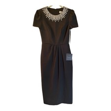 Mac Duggal Hand Embellished Rhinestone Neckline Column Dress Black Size 4