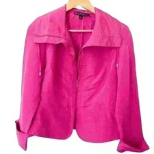 Lafayette 148 New York Fuchsia Linen Viscose Full Zip Chic Jacket Women's 8 NWOT