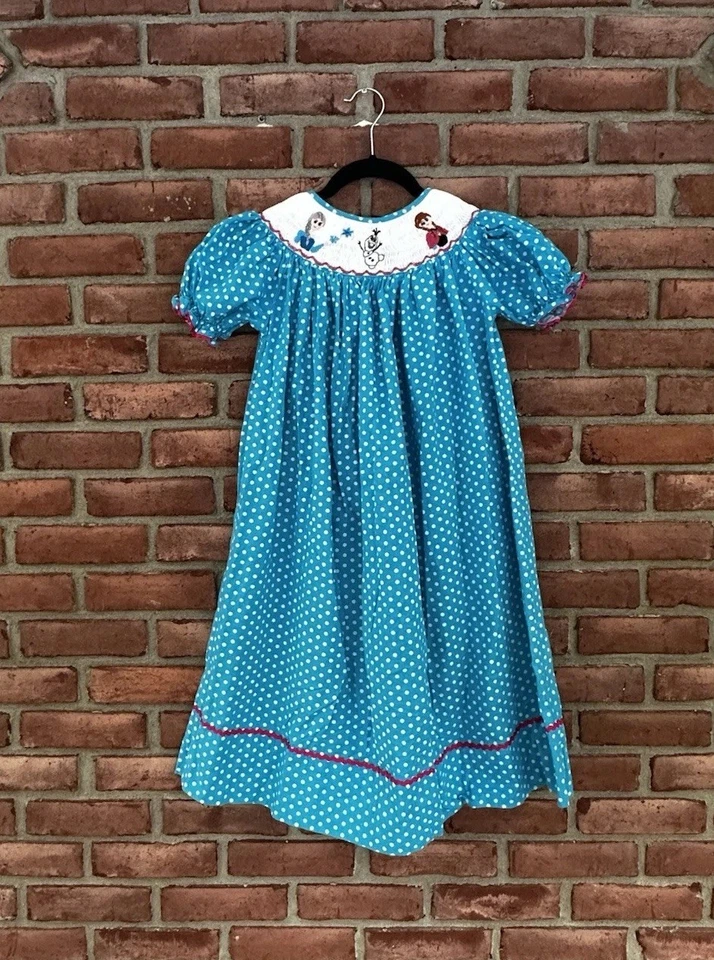 Vestido Bordado Calado a Mano Frozen Disney Princesa Elsa Anna Olaf Niñas Talla 7 Foto 2 de 4