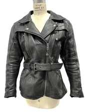 Fab Women's Xpert Performance Gear Black Leather Motorcycle  jacket- belted - M