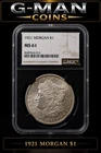1921 Morgan Dollar NGC MS61 BU Silver $1 Last Year Issue