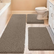 Upgrade Extra Large Dark Beige Bathroom Rug Set 3 Pieces Gray Ultra Soft, Thi...