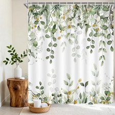 Sage Green Eucalyptus Leaves Shower Curtain, Watercolor Plants Foliage Floral Ba