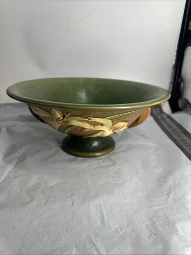 Vintage Roseville Greenn Zephyr Lily Art Pottery Console Bowl Vase #8-10
