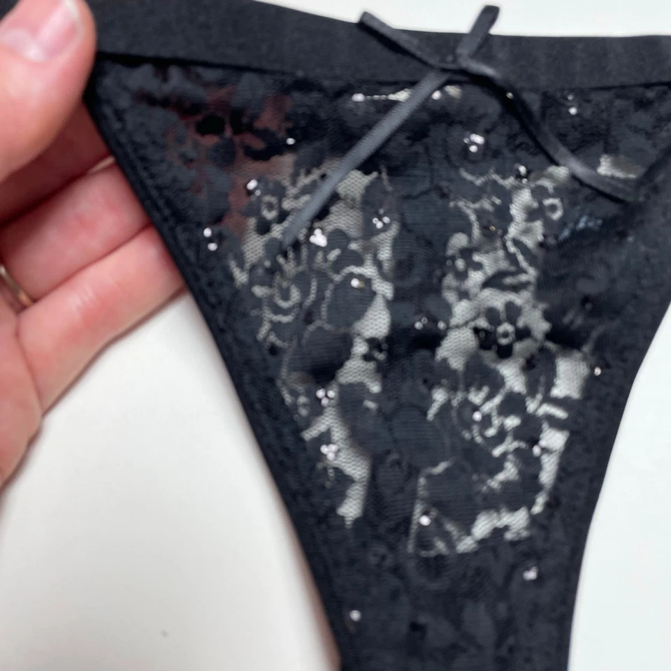 Vintage Victoria's Secret Thong Panties, y2k Black V String Low Rise Mesh S - Image 3 of 4
