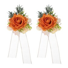 2 Pcs Orange Flower Wrist Corsage Bracelets, Homecoming Corsage Wristlet