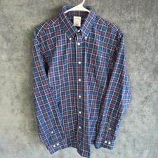 Brooks Brothers Shirt Men L Navy Blue Plaid Long Sleeve Button Down Regent Fit