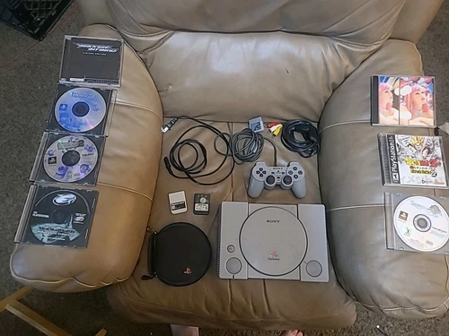 Sony Playstation 1 PS1 Console W/Controller, Games, Gameshark & Mem Cards Tested