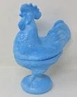Vintage Westmoreland Blue Slag Glass Rooster Covered Dish