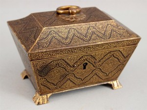  Small 19thC Antique Inlaid Gold Koftgari Steel Jewelry Box, North India, NR 