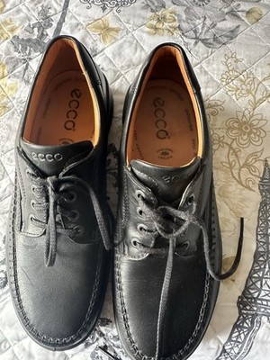 ECCO Black Leather Lace-Up Moccasin Shoes Men Arch Support Breathable Comfort
