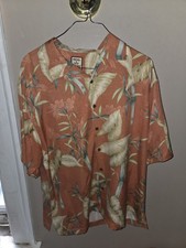 Vintage Tommy Bahama Mens XL 100 Silk Hawaiian Shirt Orange Bamboo Leaf Resort