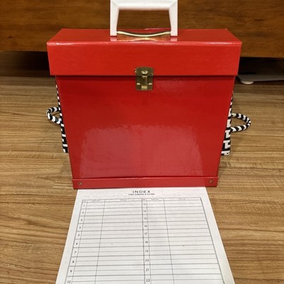 Vintage Red Vinyl Record Storage Case w/ Index sheet holds 20-30 records