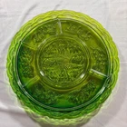 Vintage Green Depression Glass Divided Relish Tray 11" Fruit Embossed Platter