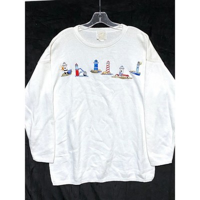 VTG Tia Lighthouse Top Women S Coastal Grandma Beach Cottagecore Embroidered USA