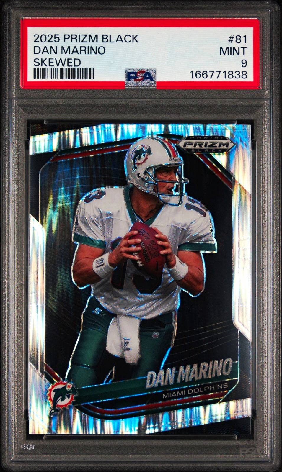 2025 Panini Prizm Black Dan Marino Skewed Prizm 127/249 #81 PSA 9 Dolphins HOF