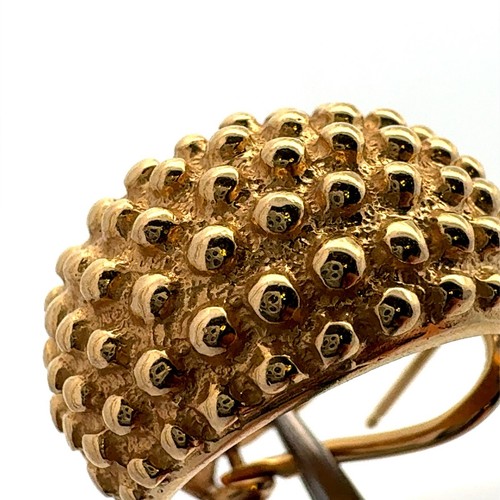 Vintage Designer 14k Yellow Gold Beaded Textured Omega Back Half Hoop Earrings - Picture 8 of 9