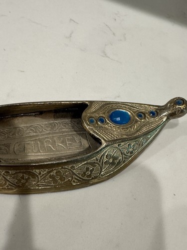 Brass Shoe Slipper Turkish Etched Ashtray Incense Holder - Picture 3 of 8