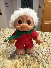 Vintage 1988 Cute Dam Norfin Christmas Troll 7" Red Outfit White Hair Denmark