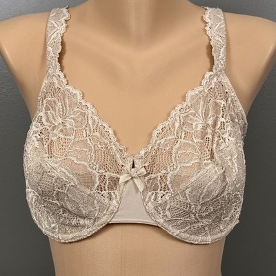 Bali 6543 Lace Desire Unlined Underwire Bra Size 38D Beige Tan Semi Sheer