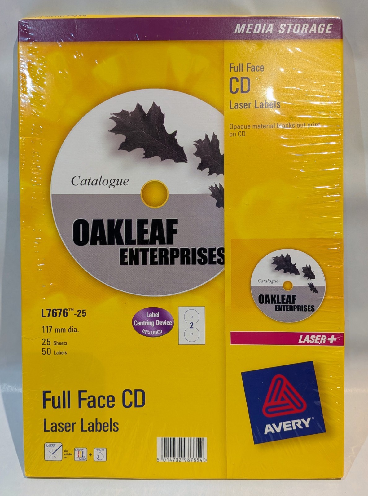 Avery Full Face CD/DVD Opaque Laser Labels 117mm Diameter 2 Per A4 Sheet White