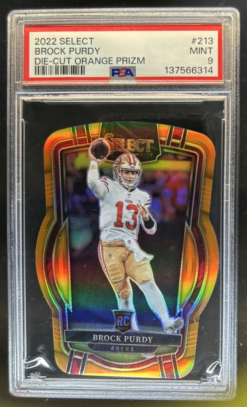 2022 Panini Select Brock Purdy RC Orange Prizm Die Cut Club #/199 49ers PSA 9 view 1