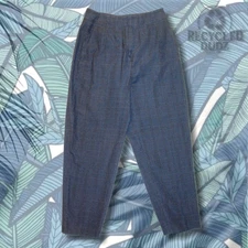 AKRIS sz 4 Blue Puckered Crop Pants 100% Silk Casual Classic Luxury Nautical