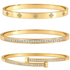 Gold Bangles Bangle Bracelets Set for Women, genuine gold electroplating 3 Pi...