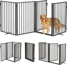 Metal Freestanding Dog Gate with Door Outdoor Indoor 80''x32'' Free Standing