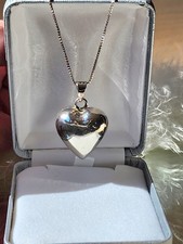 💕 925 Sterling Silver fairy Ball Puffy Heart Chime Necklace - 30" Box Cut Chain