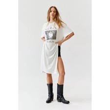 Urban Outfitters Solstice Moon Graphic T-Shirt Dress White High Slit S/M