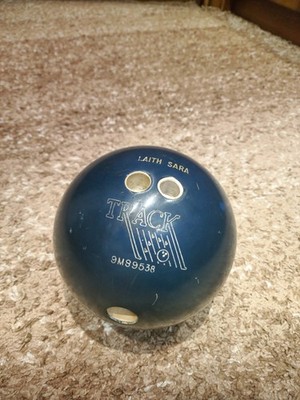 Gebrauchte Bowlingkugel Trackster Bahn 16 Pfund dunkelblau Vintage.